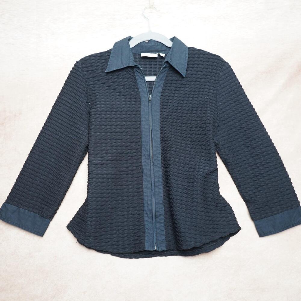 Como Textured Zip Jacket Black Large 90s Y2K